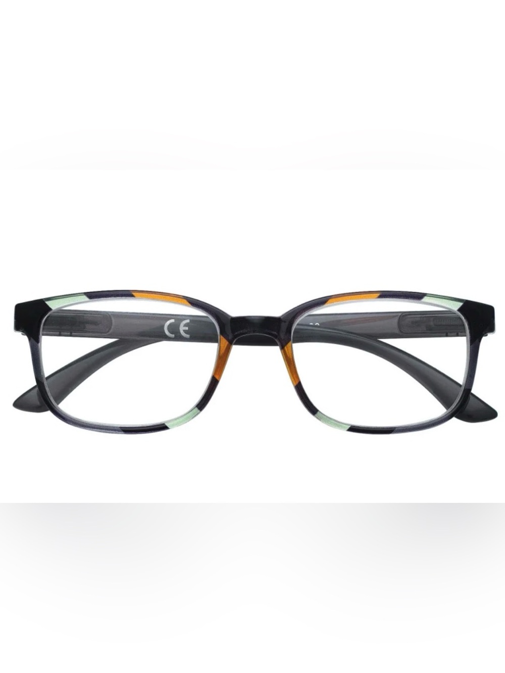 Zippo Striped Frame Reading Glasses +2.00 in Black, Orange, and Green